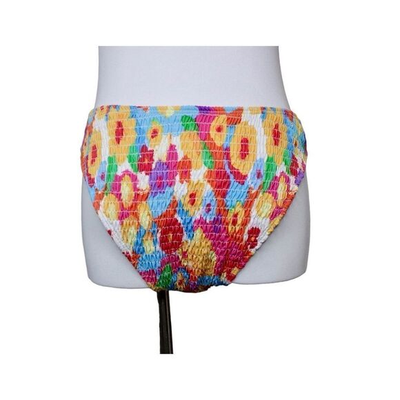 Shein Floral Smocked Pink Blue High Leg Bikini Swim Bottom sz Large - Picture 2 of 6